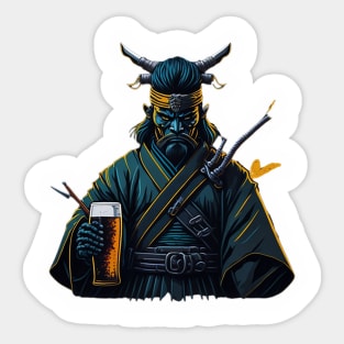 Japanese Samurai and Beer Mug Sticker